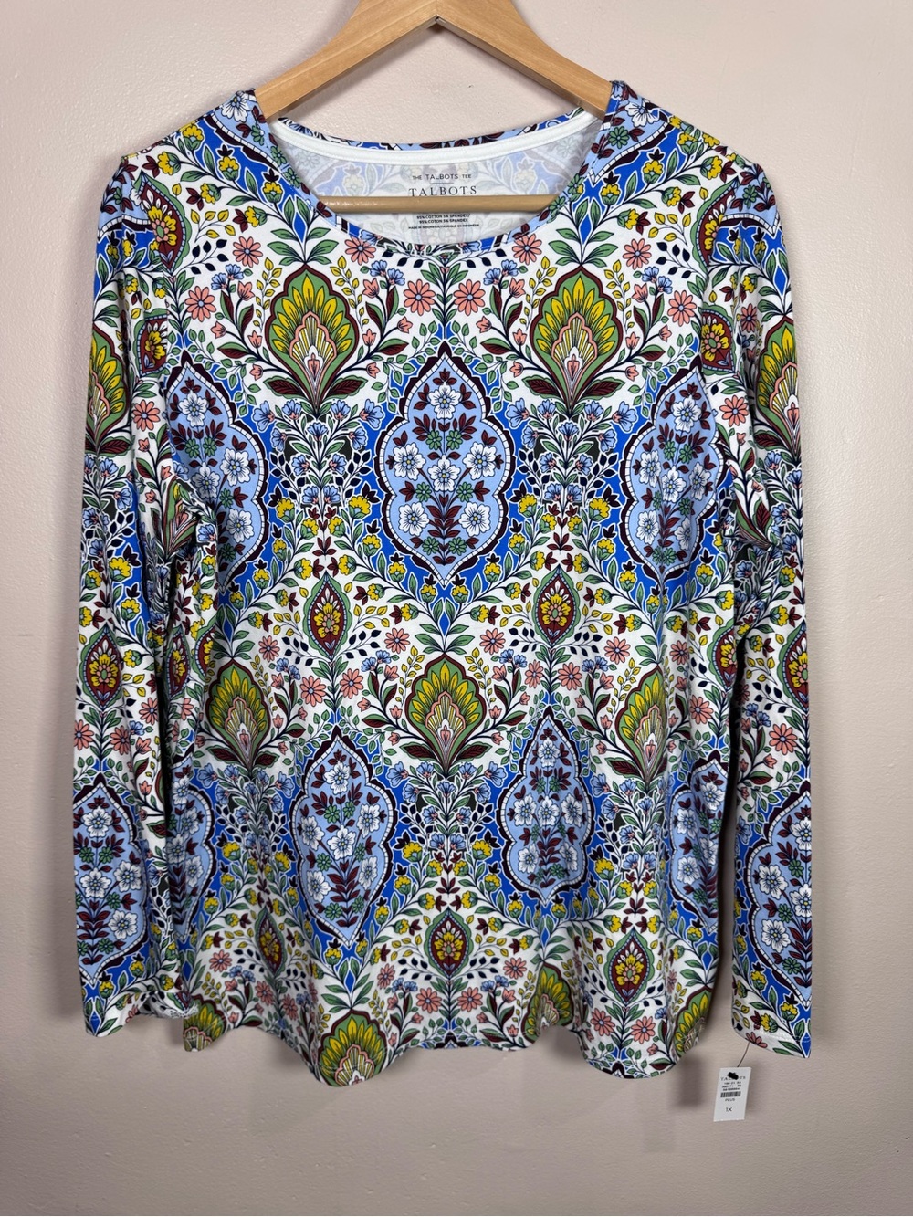 NWT Talbots Plus Size Multicolor Floral Medallion Long-Sleeve tee Top 1X